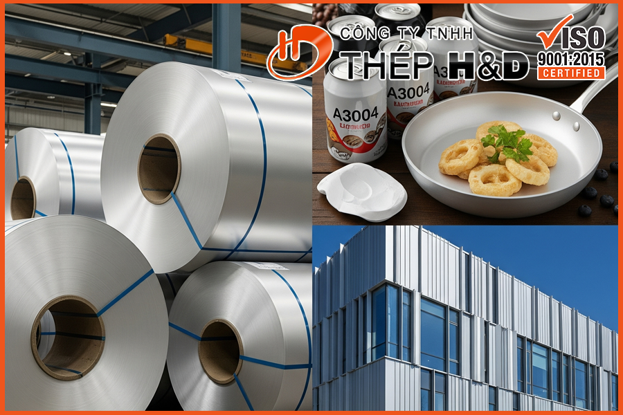 Coils of A3004 aluminum alloy used for manufacturing beverage cans and architectural panels